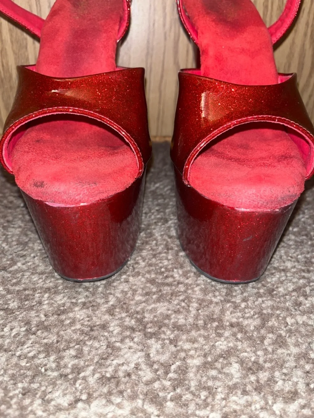 Adore-709GP Red Glitter 7in Sandals Pole Dance Stripper Heels Glitterati Sparkle - Picture 9 of 11